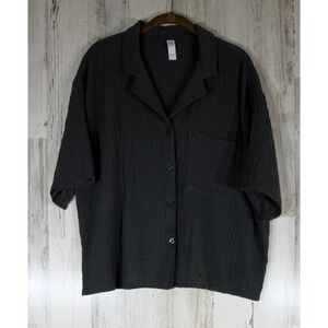 Stars Above Pajama Top Size Large Gray Cotton Gauze Button Down Short Sleeve